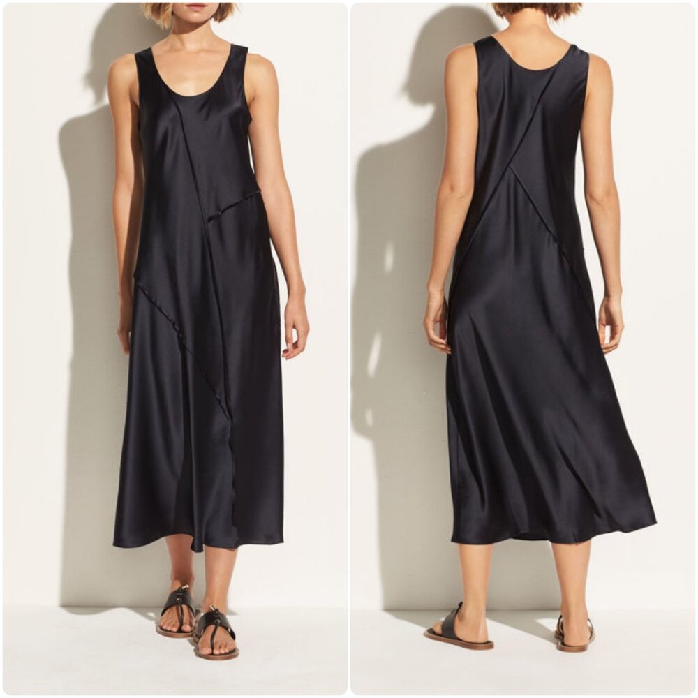 NWT Vince Raw Edge Silk Tank Midi Slip Dress in Iron Darkβ Navy Size XS, S $345 - Picture 5 of 16